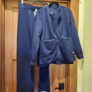 FIGS scrub zip jacket and pants navy blue